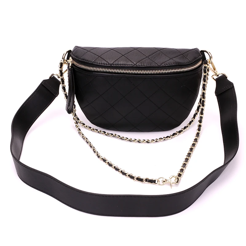 

Women Fashion Chain Ling Grid PU Leather Waist Bag Bananka Travel Fanny Pack bum bag Women Catwalk Belly Band Belt bag
