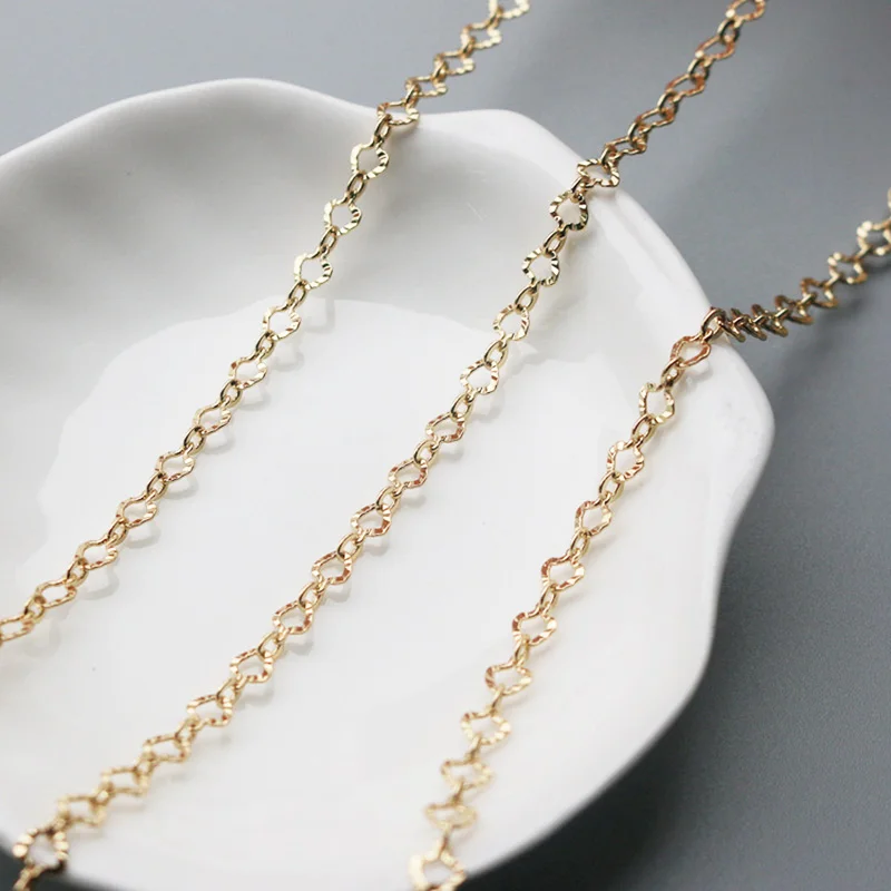 

Gold filled embossed heart-shaped Chain for making jewelry accessories 4mm 1meter