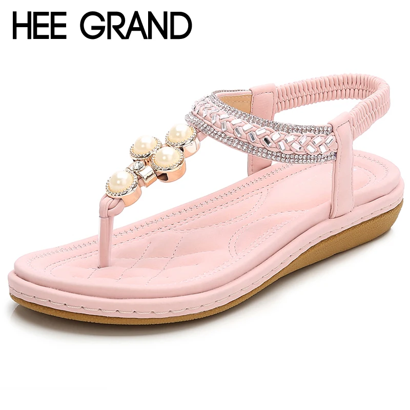 melhor HEE grande Plataforma de Verão Mulheres Sandálias Corda Do Grânulo Estilo Roma Gladiador Flip Flops Mulher Apartamentos Sapatos Casuais Tamanho 35 43 XWZ5041