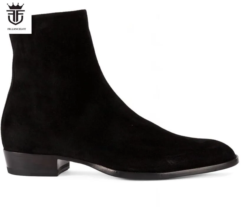 black leather suede boots