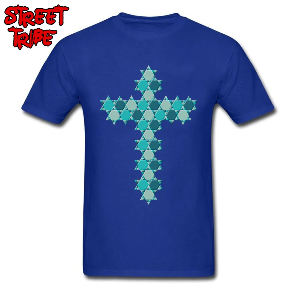 Casual Design Man Tshirts On Sale Summer Short Sleeve O Neck 100% Cotton Tops Shirts Hip hop Tops Shirts Top Quality Blue Star of David Optical Illusion Overlaying a Cross blue
