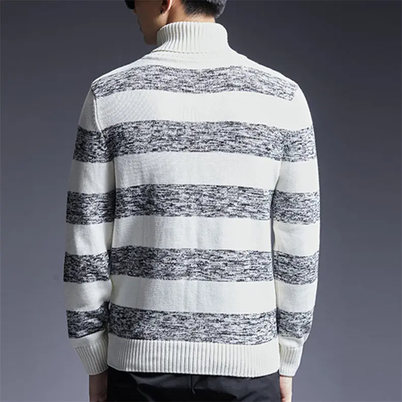 Thicken Mens Turtleneck Sweater Pullovers Winter Colored Wool High Neck Pullover Sweater Jumpers Male Striped Knitwear Clothing 04