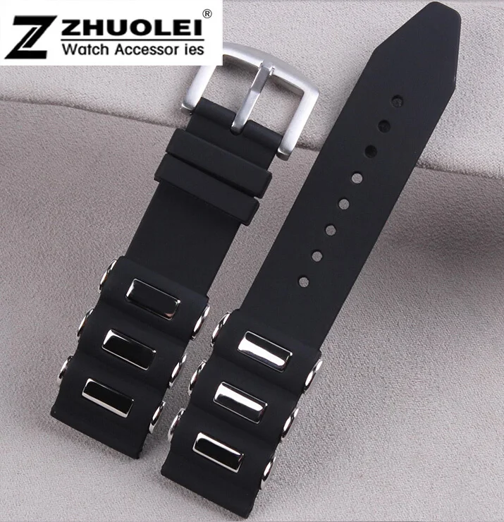 

Rubber Srap 22mm Black Silicone Rubber Wrapped Stainless Steel Watch Band