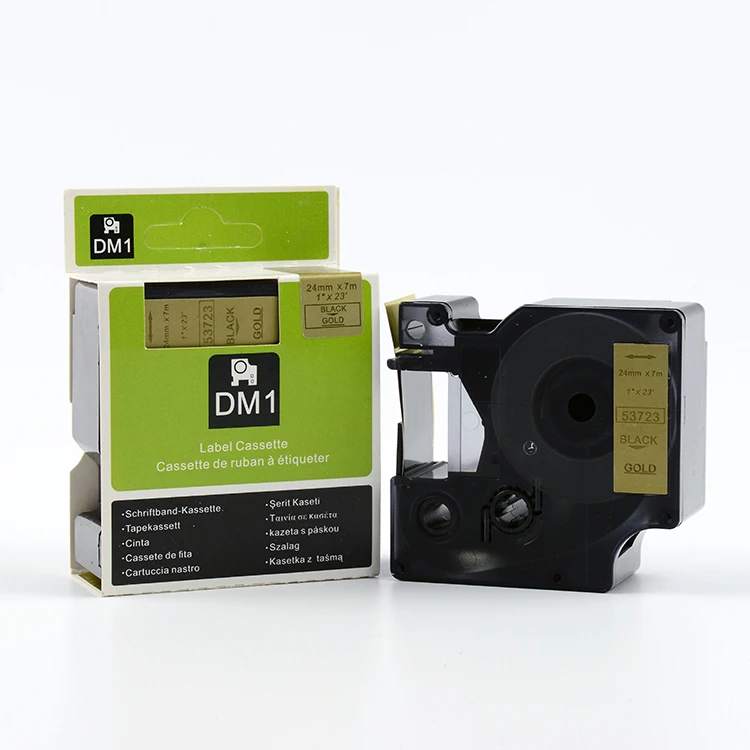 FREE SHIPPING 3PK/lot DYMO D1 label tape black on gold 24mm 53723 Compatible for DYMO label