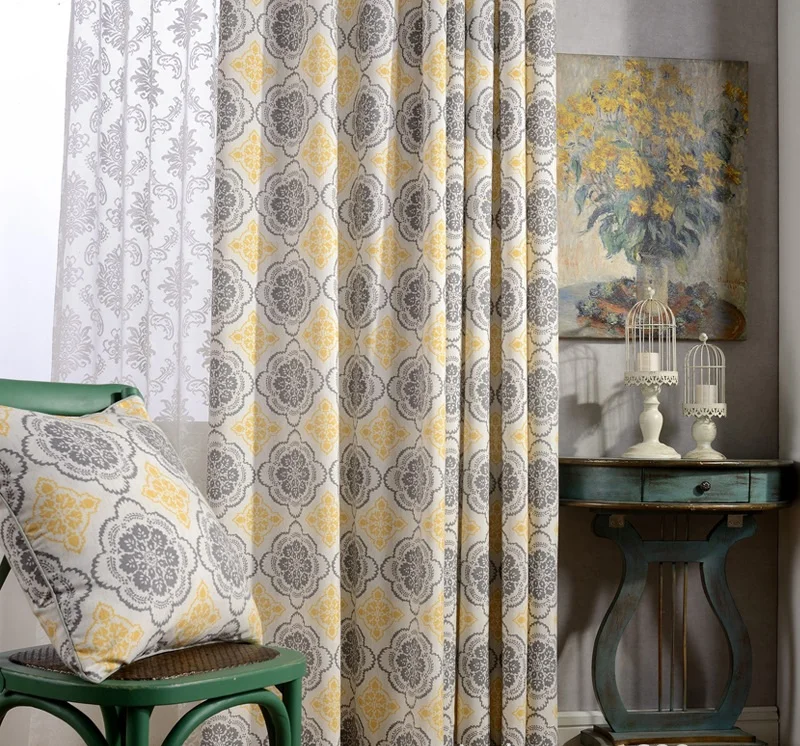 FYFUYOUFY modern pastoral cotton linen printed curtains living room bedroom Shading cloth