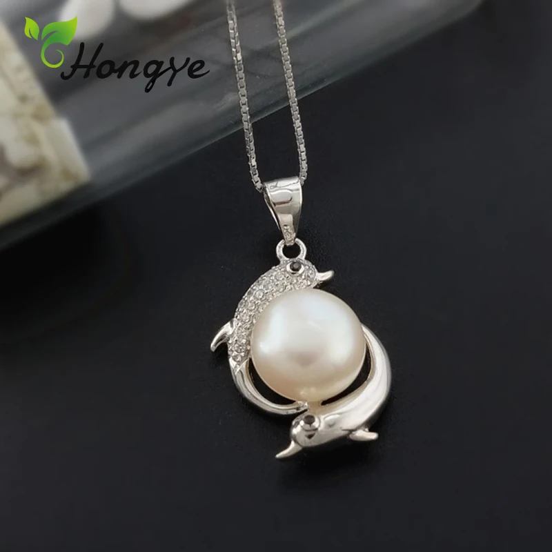

Hongye Sterling Silver Pendant Necklaces Dolphins Charm Freshwater Pearl Collar Chains Women Personalized Fine Jewelry Wholesale