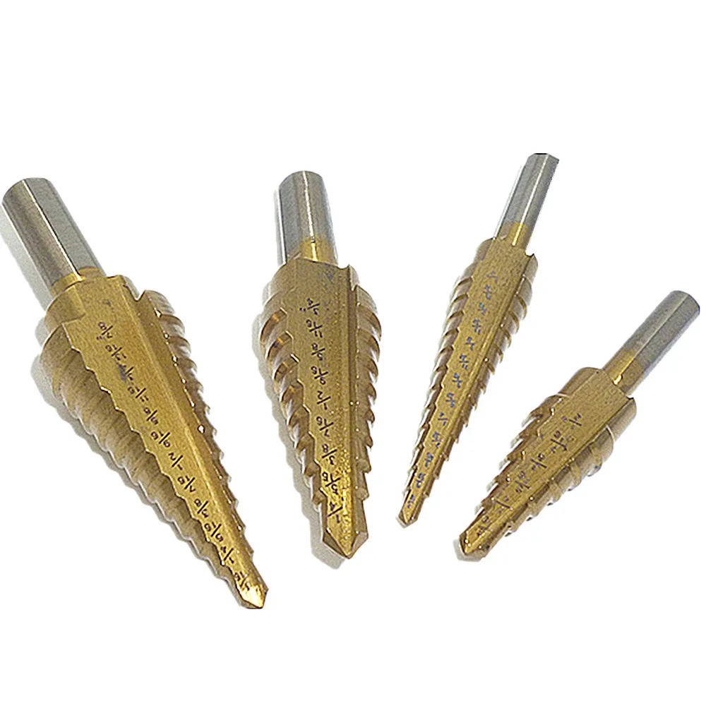 4pcs Hss Step Titanium Cone Drill Hole Cutter Bit Set Tool Cone Drill