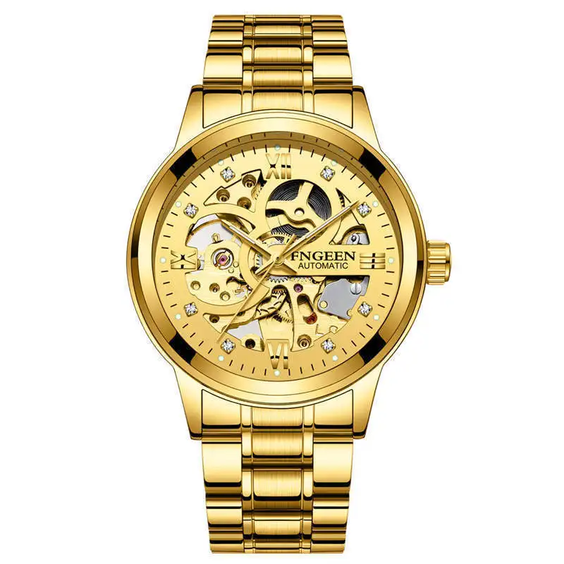 FNGEEN номер спортивный дизайн ободок золотые часы для мужчин часы лучший бренд класса люкс Montre Homme Часы для мужчин Автоматический Скелет наручные часы - Color: 6