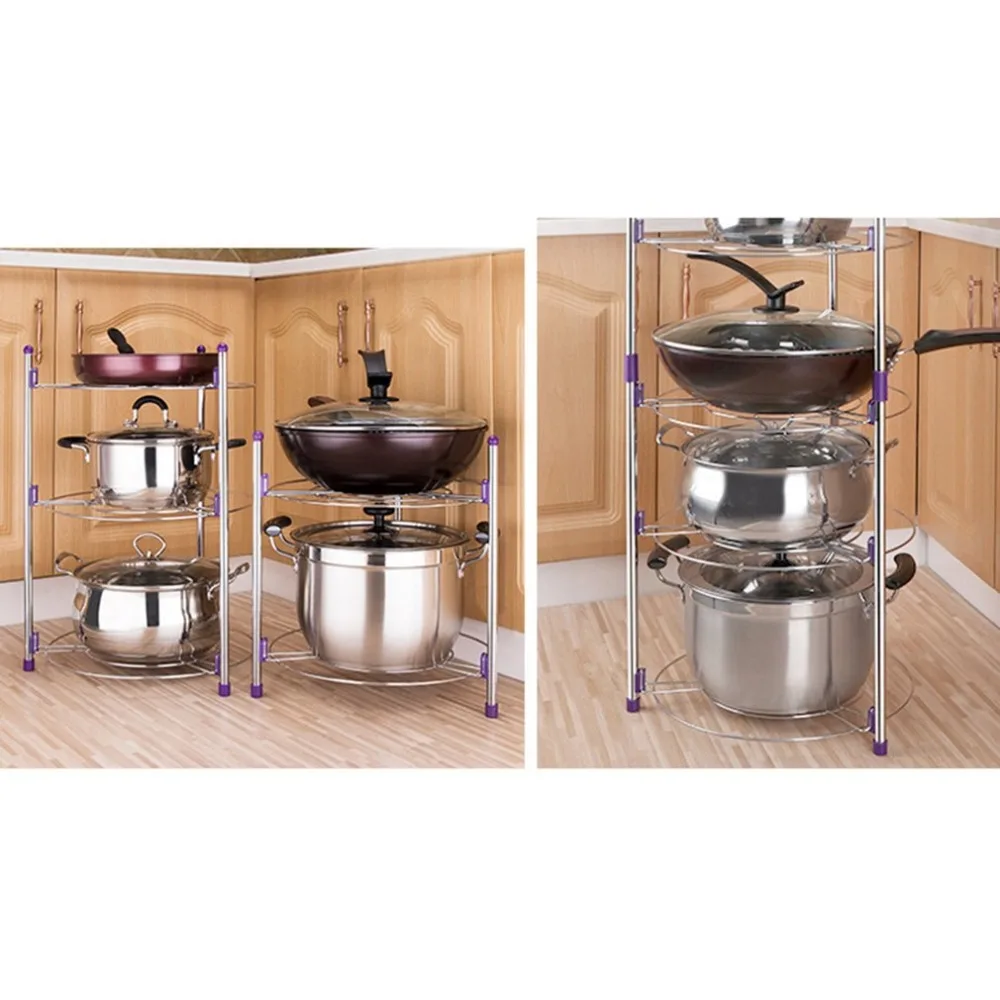 

Multifunctional Home Kitchen Storage Holder Durable Stainless Steel Metal Pot Shelf Pan Cover Rack Holder Shelf