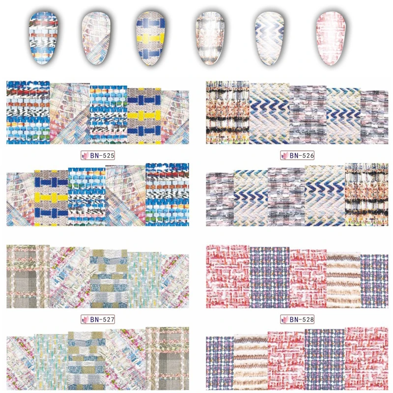 

12 Design New Sweater Pattern Nail Full Stickers Water Transfer Tips Nail Art Decoration Tools BN517-528