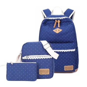 

2020 new Women backpack canvas printing school bags for teenagers girls backpacks cute schoolbag kids pen pencil case 3 Pcs/set