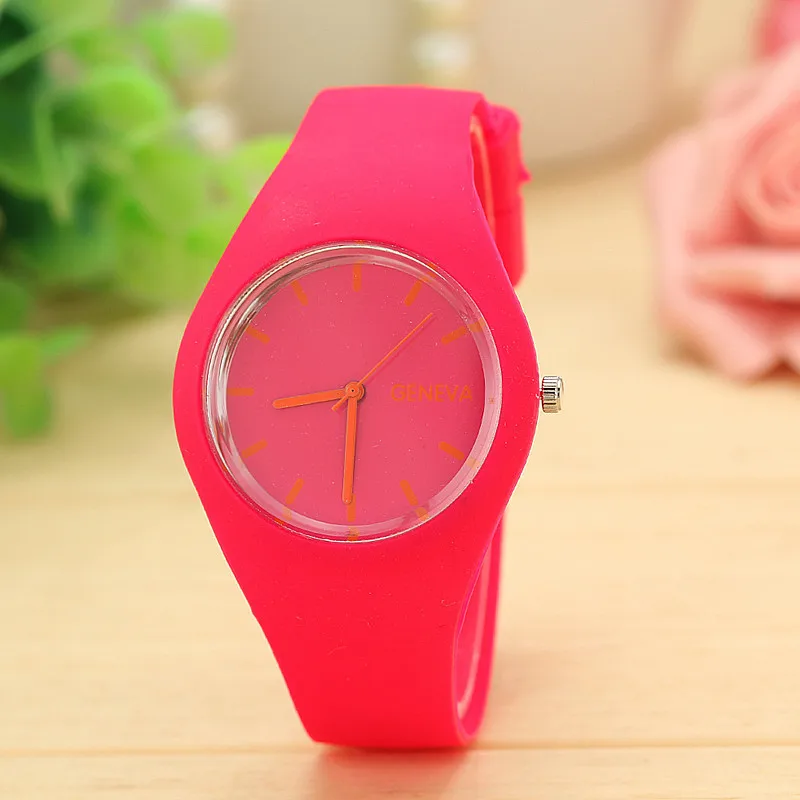 12 ярких цветов, топ брендовые Женевские часы, женские спортивные часы с силиконовым ремешком, женские часы для отдыха, Relojes Mujer, рождественский подарок - Цвет: Розовый