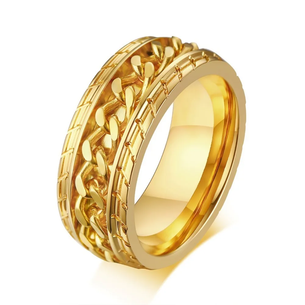 Медитационное кольцо для мужчин Спиннер спиннинг кольцо из нержавеющей стали панцирная цепь беспокойства кольца - Цвет основного камня: Золотой