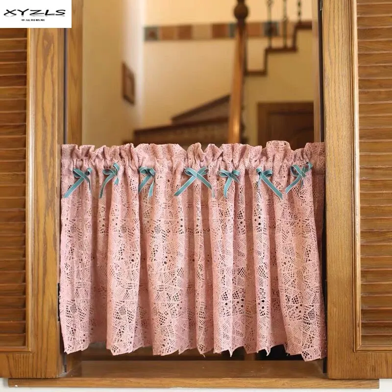 Short Curtain For Kitchen Door Half Curtains Pastoral Dark