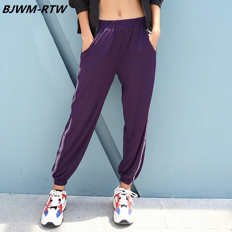 

Elastic Waist Side Ribbon Letter Print Loose Sweatpants Women Quick Dry Sports Wear For Women Gym Sportswear Harem Running Pants