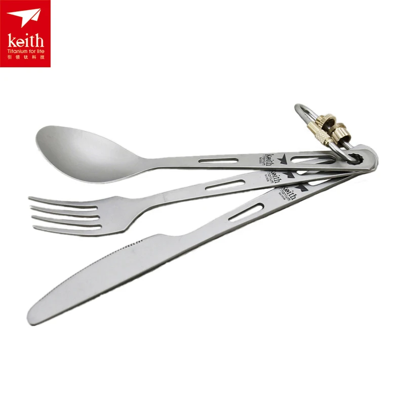 Keith 3pcs/lot Titanium Spoon Fork Knife Set Ultralight Outdoor Camping