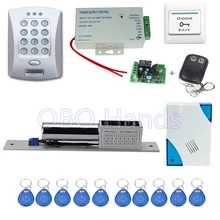 Envío gratis puerta de control de acceso V2000-C + modelo + electronic pestillo de la cerradura + fuente de alimentación + clave fobs + puerta campana + botón de salida + control remoto
