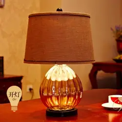 Новые творческие страна Янтарный Кристалл Стекло Лен LED E27 Настольная лампа для Спальня Гостиная исследование декор стола свет H 53 см 1766