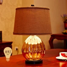 New Creative Country Amber Crystal Glass Linen Led E27 Table Lamp For Bedroom Living Room Study Decor Desk Light H 53cm 1766