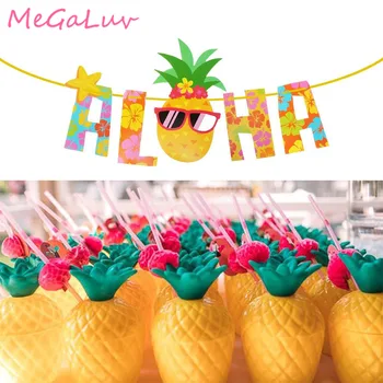 

Pineapple Aloha Banner Drink Cups Hawaii Luau Bunting Garland Beach Party Decoration Tropical Summer Pool Party Supplies