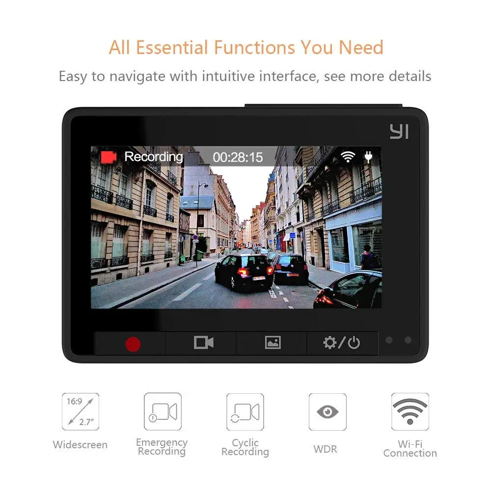 Автомобильный видеорегистратор YI Compact Dash Camera | Разрешение 2.7K | Широкий угол обзора 130° |