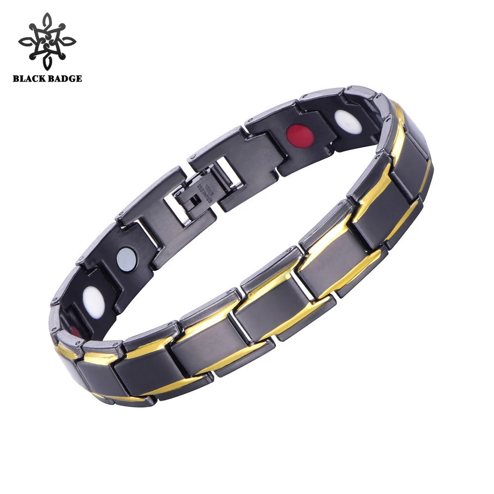 

Fashion copper health sliming bracelet Men's Business classic hip hop Black charm gold brass jewelry accessories gift