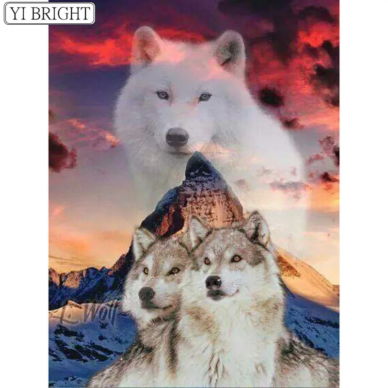 

Full Square/Round drill Diamond painting "White wolf behind tw" 5D DIY Diamond embroidery Cross stitch Diamond mosaic Rhinestone