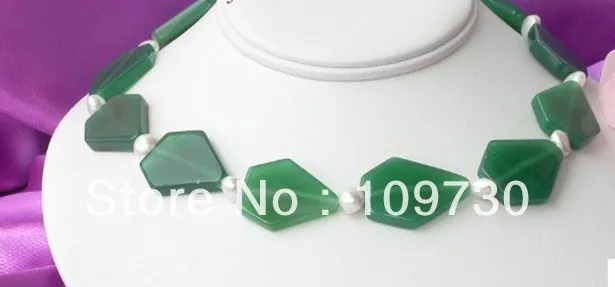 

Jewelry 001374 Natural Freshwater pearl Green agate Necklace