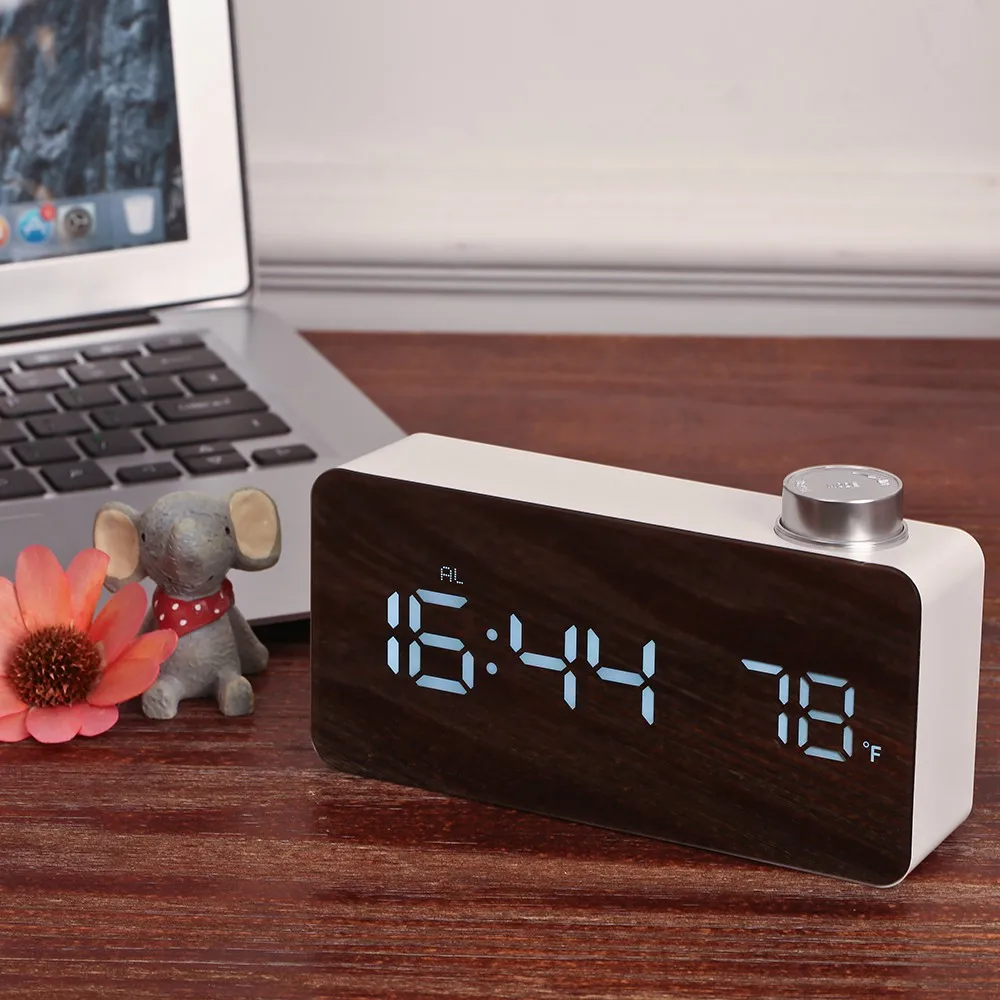 

New Desk Table Clocks with Thermometer LED Digital alarm clock Fashion Creactive Electronic clocks knob mirror mute clock