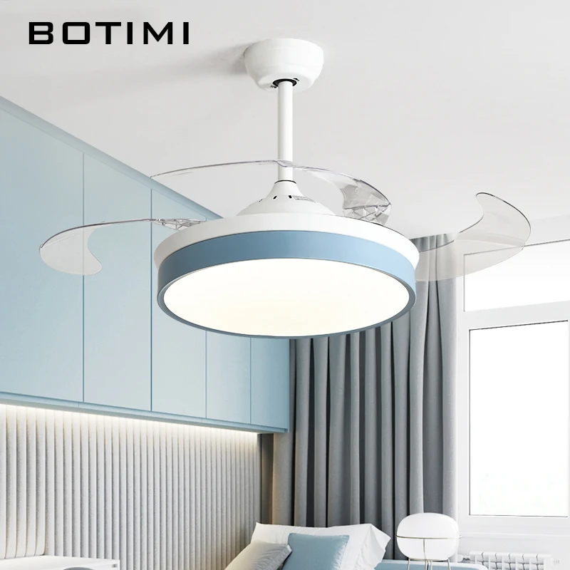 Современный складной потолочный вентилятор BOTIMI с подсветкой для гостиной 42