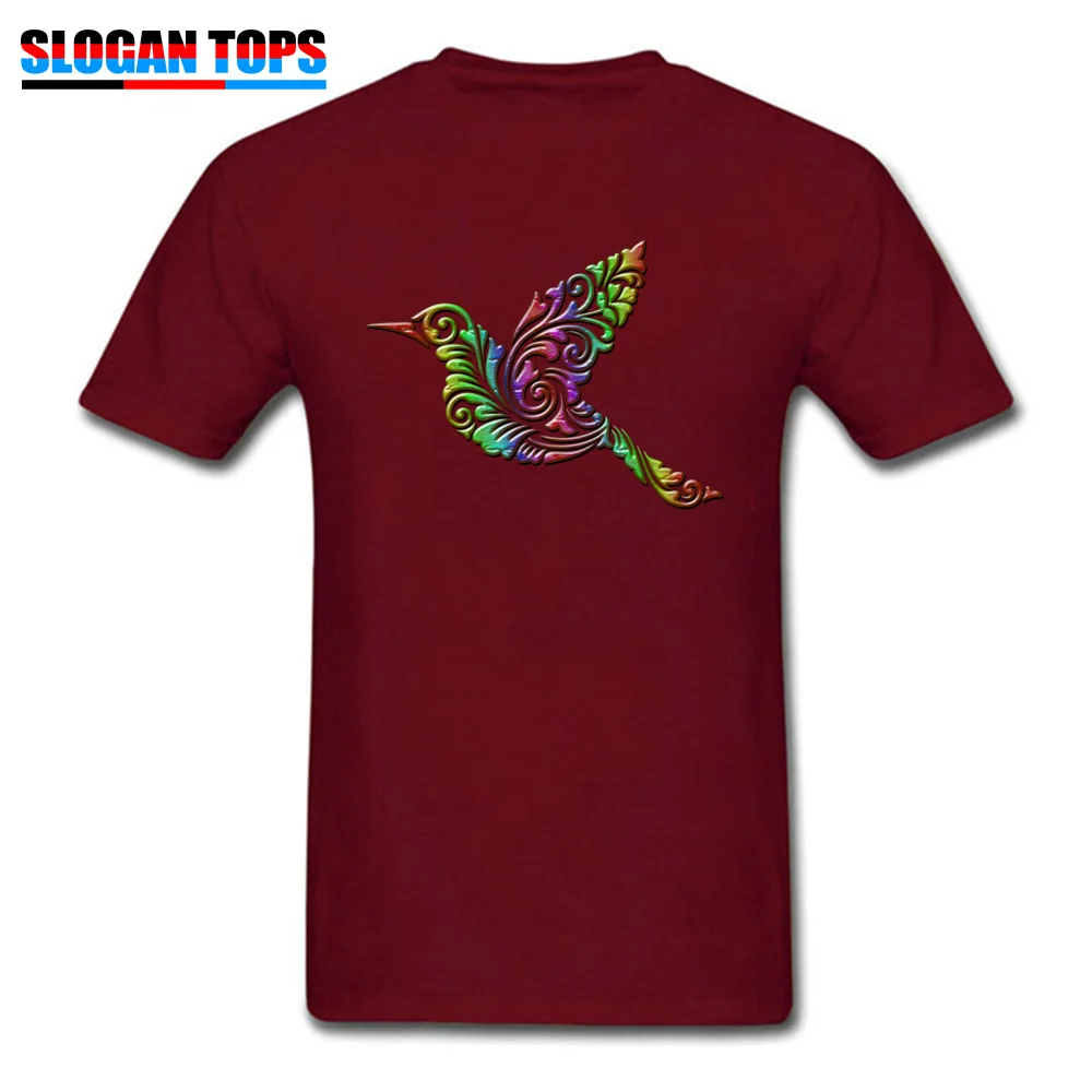 Men Tshirts Flying bird floral ornament decoration Design Tees Pure Cotton Round Collar Short Sleeve Hip hop Tees Father Day Flying bird floral ornament decoration maroon