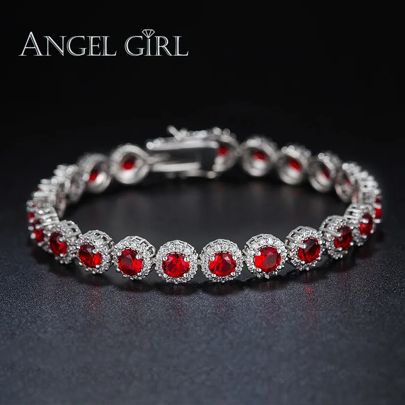 Angel Girl, высокое качество, белый, золотой цвет, круговой формы, браслеты и браслеты для женщин, женские ювелирные изделия, Красный кубический циркон, Рождество