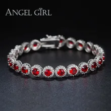 Angel Girl, высокое качество, белый, золотой цвет, круговой формы, браслеты и браслеты для женщин, женские ювелирные изделия, Красный кубический циркон, Рождество