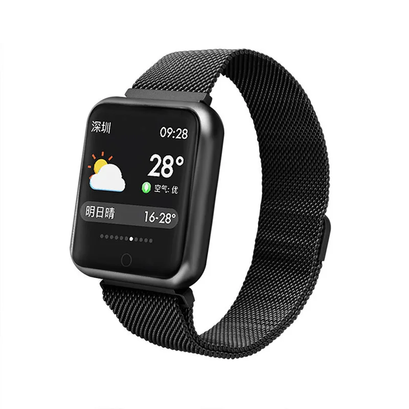 Смарт-часы P68 для мужчин и женщин, монитор сердечного ритма, спортивный фитнес-трекер, умные часы для IOS, iphone, apple, Android, PK часы 5 IWO 11/12 - Цвет: black