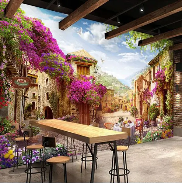 

Custom 3D Mural Wallpaper European Town Pastoral City Landscape Nature Photo Wall Murals Cafe Restaurant Backdrop Wall Paper 3 D