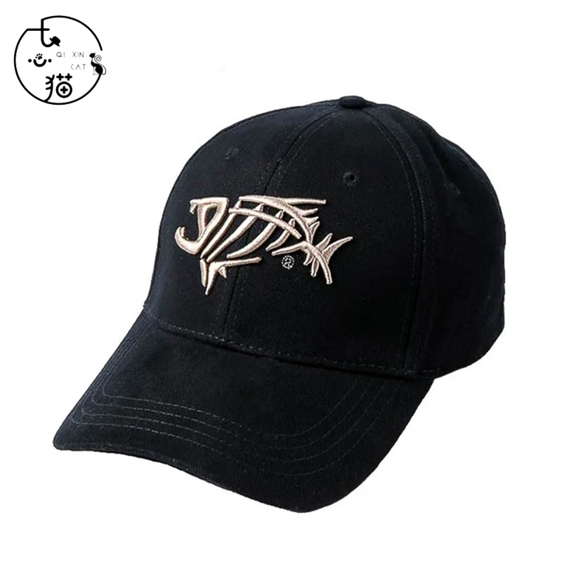 

100% Cotton Embroidery Baseball Caps American Style Dad's Snapback Casual Cap Summer Shade Fish Bone Breathable Adjustable Cap