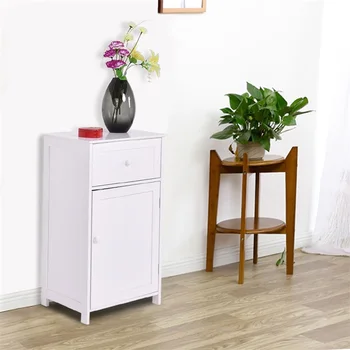 

White Storage Cabinet Bathroom Organizer MDF Drawer Storage HW59095