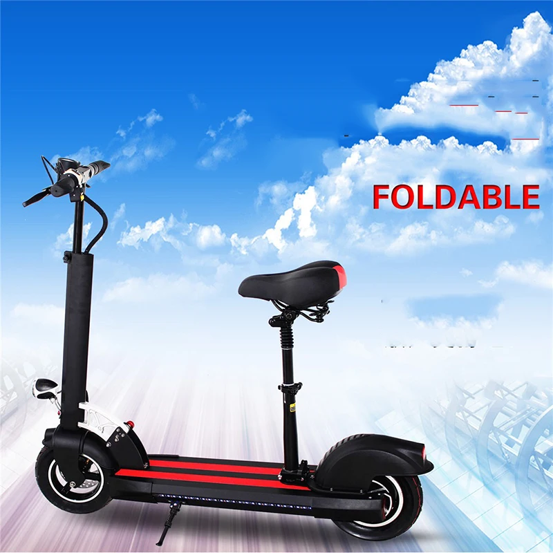 

longer distance folded electric scooter with seat and low energy consumption,rustless,low noise,portable,double damping