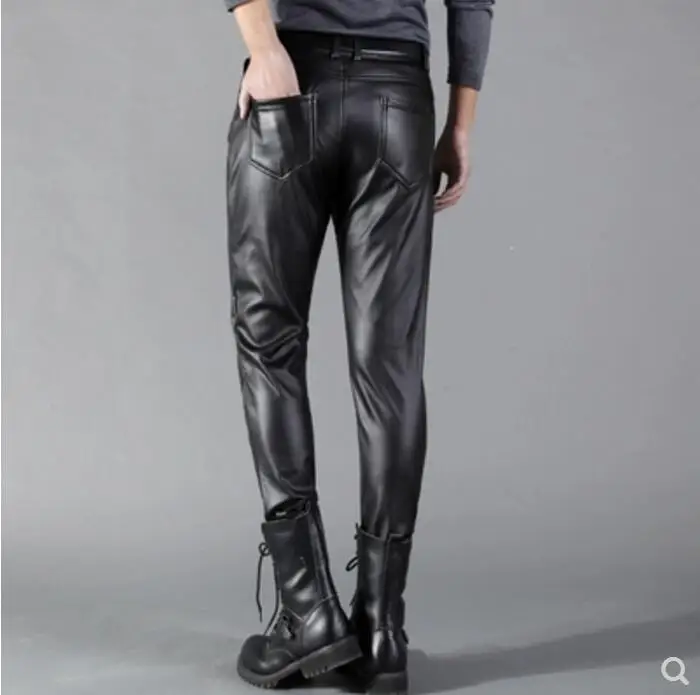 27-38 Новая мужская одежда модные тонкие кожаные штаны высокие эластичные корейские повседневные мотоциклетные бархатные брюки из искусственной кожи костюмы