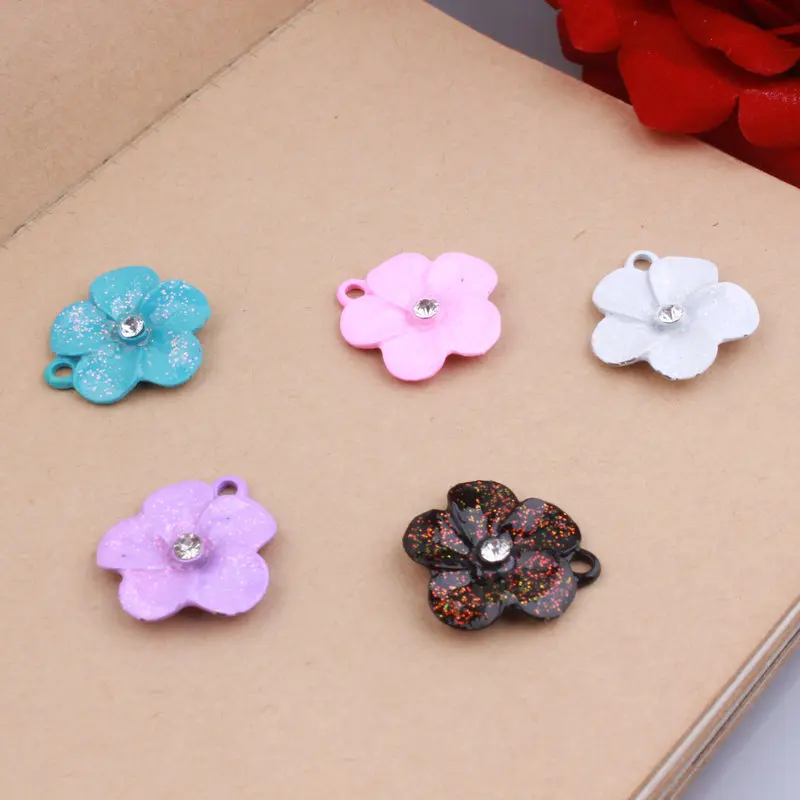Free Shipping 50PCs 20MM Glitter Bling Rhinestone Core Flower Charms