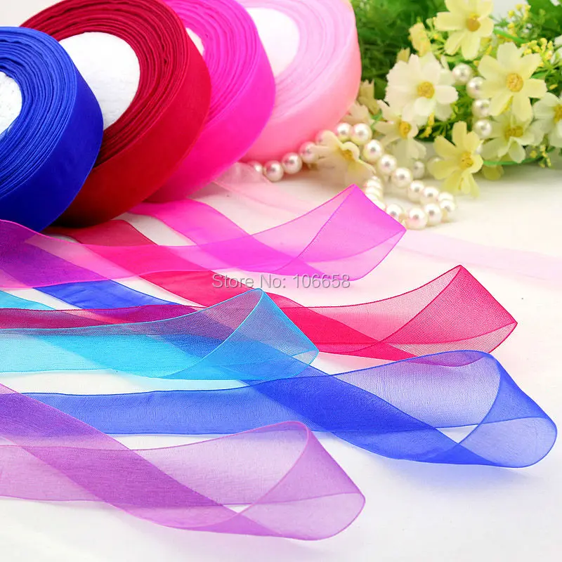 50 Yards Top Quality 1" Organza Ribbon 25mm Organza Ribbon For Gift