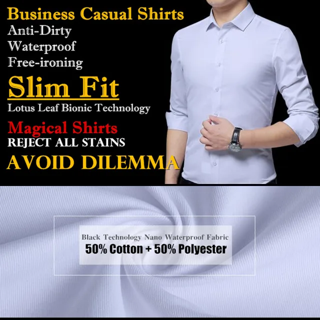 BROWON Brand Men Shirt Business Hydrophobic Material Long Sleeve  Anti-fouling Social Shirt Slim Fit Shirt Big Size 5XL