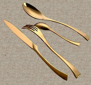 

2309-GOLD 18-10 Forged Stainless steel Cutlery set 24pcs Golden Plating Titanium / Colored Flatware set of Restaurant or Hotel