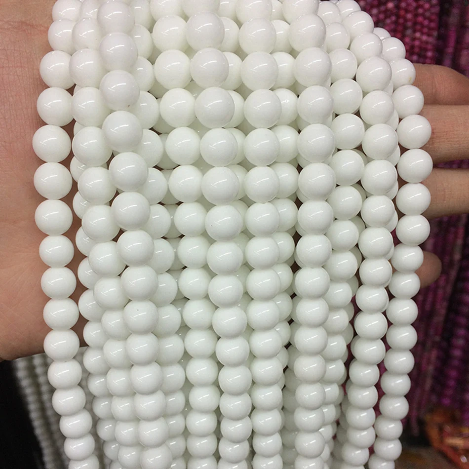 

Fashion natural white porcelain stone 4mm 6mm 8mm 10mm 12mm 14mm round stone noble loose beads diy jewelry making 15inch B512