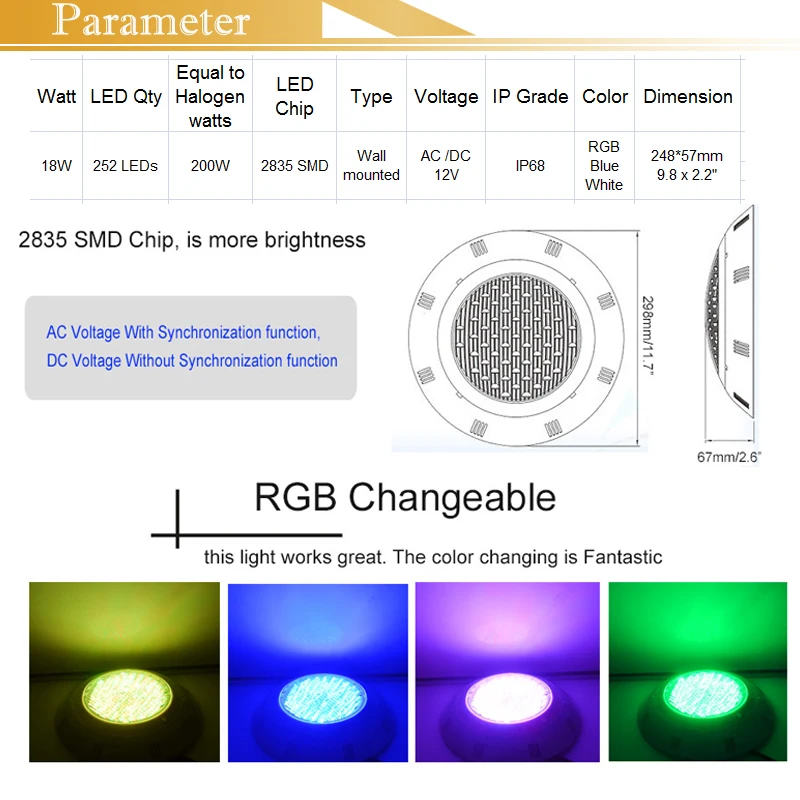 Pared RGB LED luz de la piscina PISCINA lámpara subacuática piscina IP68 impermeable para estanque decoración AC 12 V con remoto Pared RGB LED luz de la piscina PISCINA lámpara subacuática piscina IP68 impermeable para estanque decoración AC 12 V con remoto
