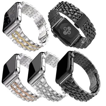 

Silver Stainless Steel Band Strap for Apple Watch Butterfly Buckle Business Replacement iWatch Strap Fit for Watchband 38mm 42mm