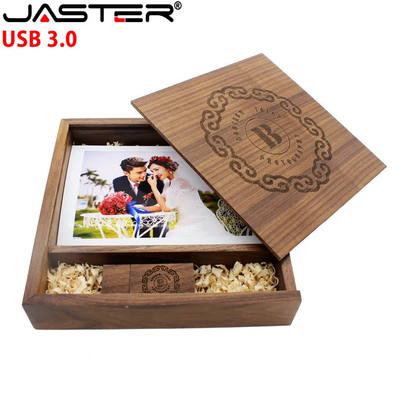 

JASTER Wooden Photo Album Box USB 3.0 Pendrive DIY Engraved Logo Wedding Memory