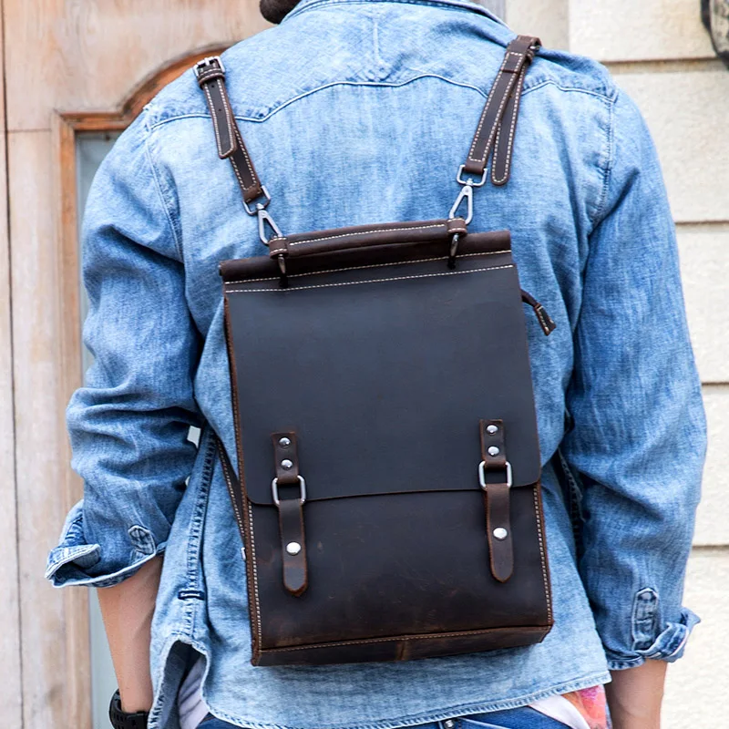 

Vintage Crazy Horse Leather Men Women Backpack Genuine Leather Daypack man A4 School bags rucksack laptop backpacks shoulder bag