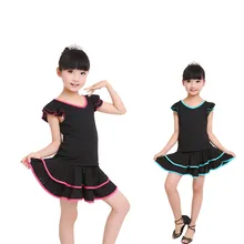 Модная детская юбка комплект с короткими рукавами, облегающие Детские платья для танцев латинские юбки для девочек летние платья