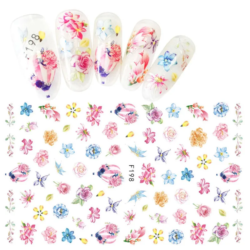 

5 Sheets Flower Series Nail Water Decal Stickers Sakura Floral Pattern Transfer Sticker Adhesive Decals Nail Art Decoration
